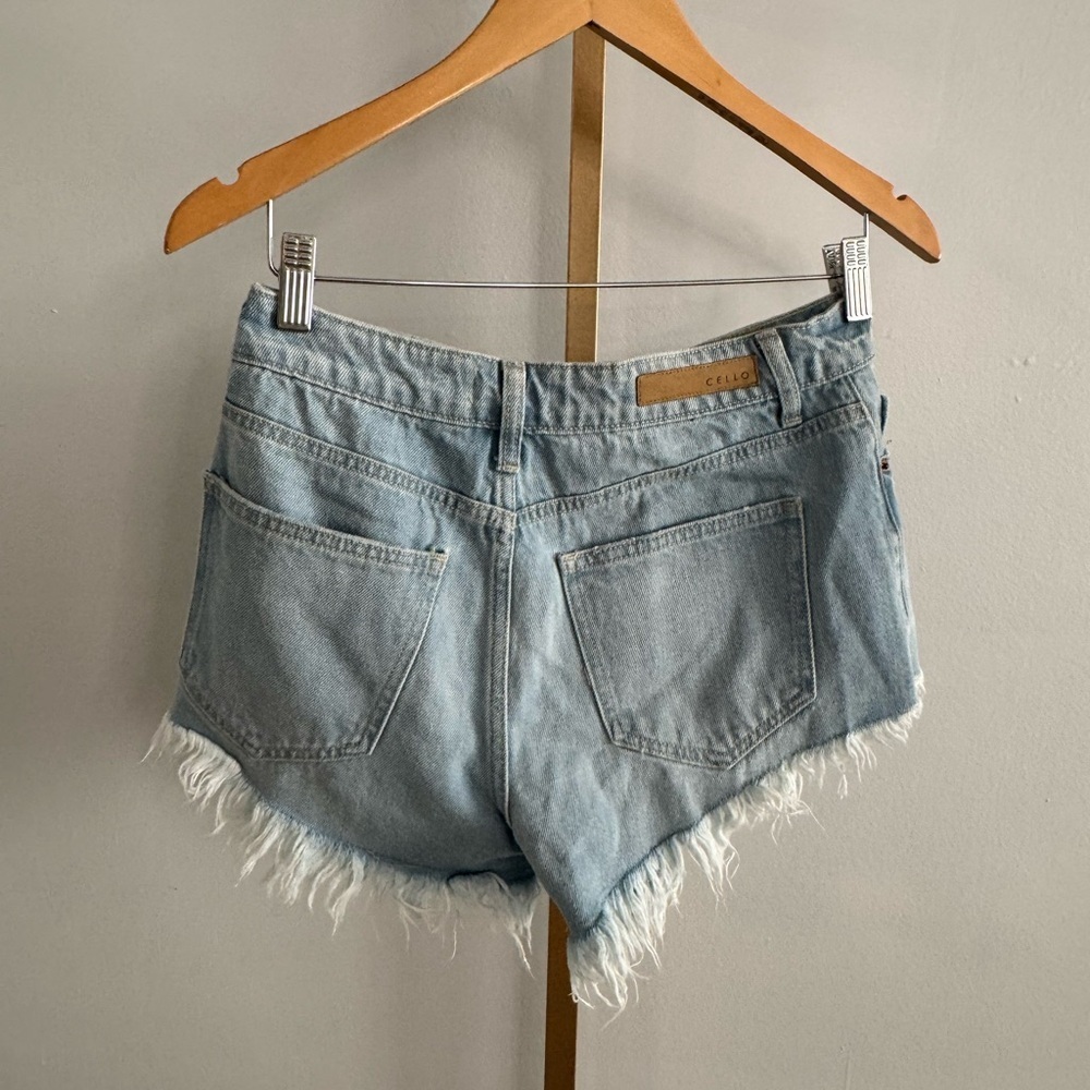 Light Blue Frayed Hem Jean Shorts